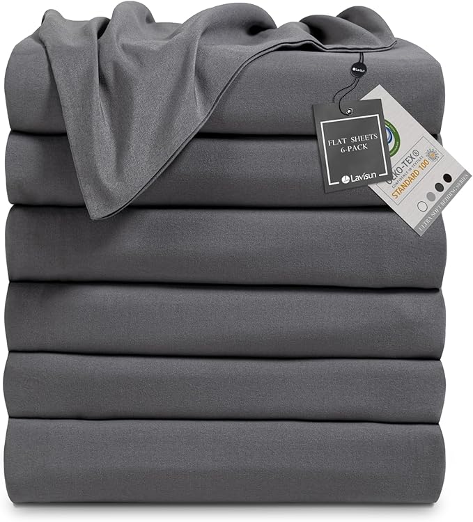 Lavisun Flat Sheets only, 6 Pack Bulk Top Sheets by Lavisun