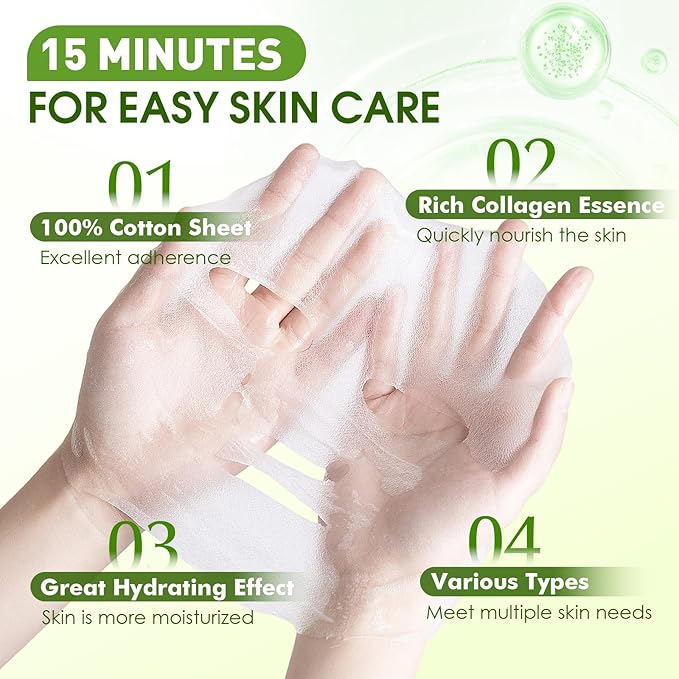 KONEUK 72 Pack Bulk Hydrating Face Masks Skincare, Collagen Sheet Face Mask - Image 2