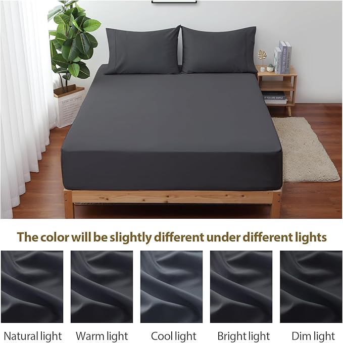 Queen Size Fitted Sheet Only Dark Grey, 100% Egyptian Cotton 600 Thread Count - Image 7