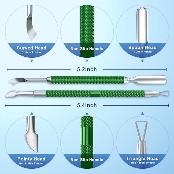 GA&EN 2PCS Metal Dark Green Cuticle Pusher and Cutter Remover Salon Quality - Image 2