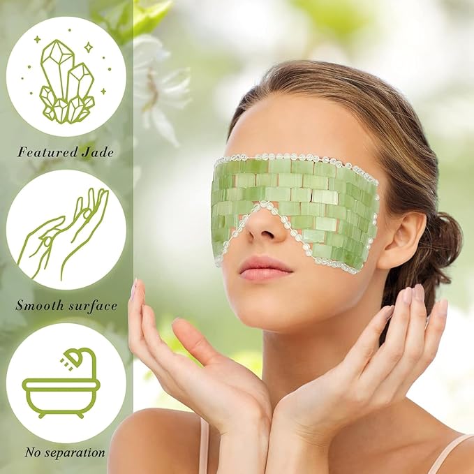 Hercicy 4 Pcs Jade Eye Mask and Hair Comb Set Green Jade Stone Eye Mask White - Image 3