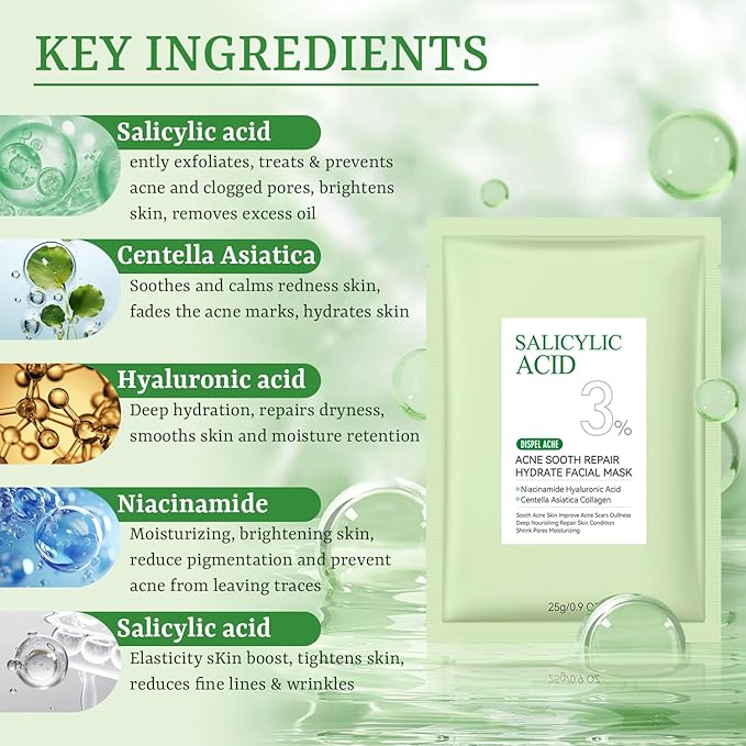 Anti Acne Face Mask Salicylic Acid Face Masks Skincare, Hydrating Face Masks - Image 3