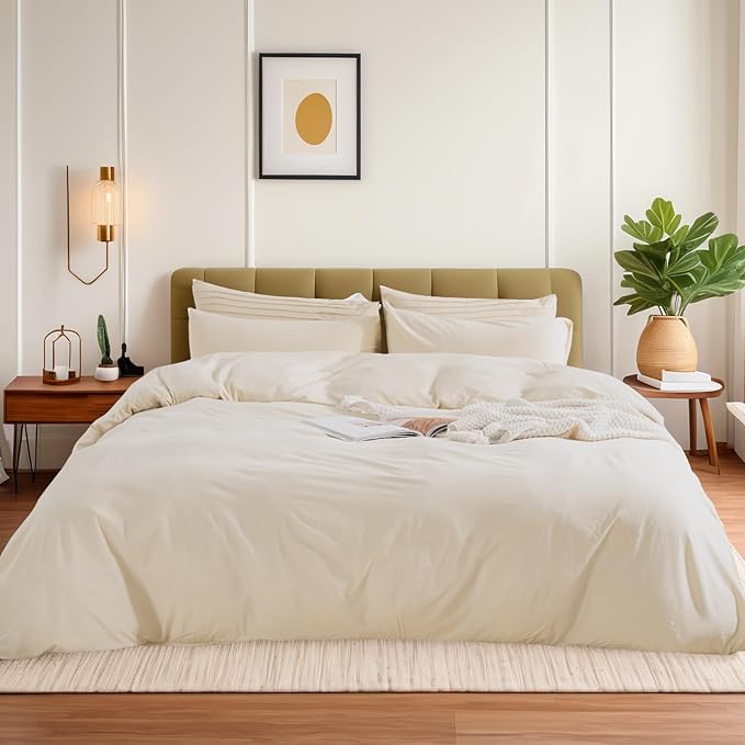 NEXHOME PRO Cotton Duvet Cover Oversized Queen 98"x98" Linen Look Textured - Image 2