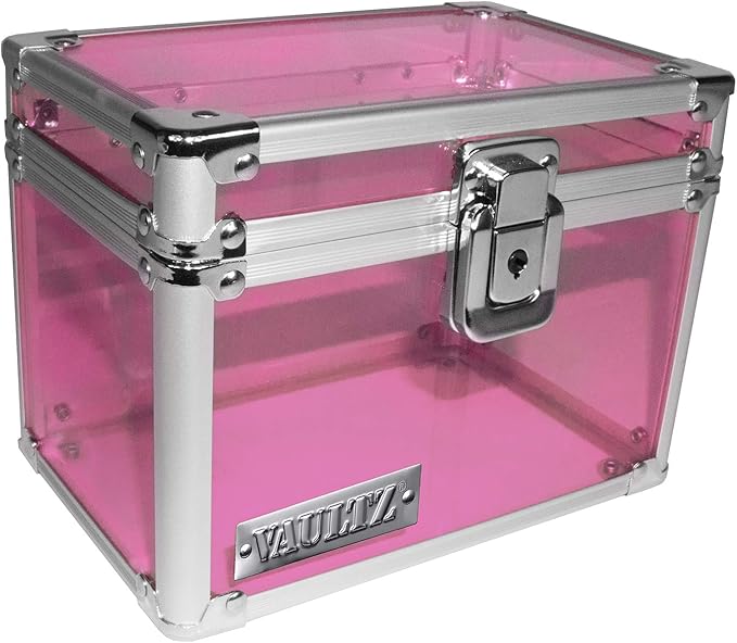 Vaultz Lockable Index Card Holder - Flash Card Organizer for Recipes, Passwords or Studying Holds 450 4x6 Notecards - Index Card Box Study Accessories, Pink Acrylic