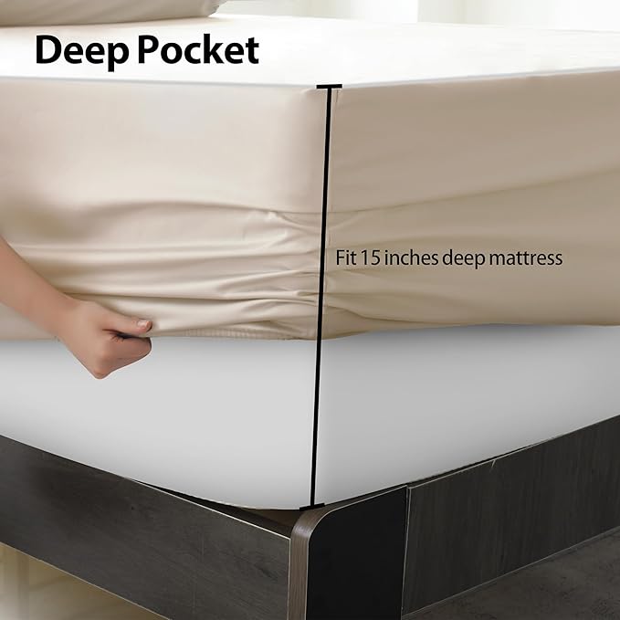 California King Size Fitted Sheet Only Beige, 100% Egyptian Cotton 600 Thread - Image 6