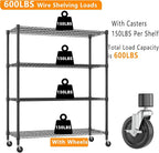 Himimi Storage Shelves 60" W Wire Shelving with Wheels 2600LBS Heavy Duty Metal Shelves for Storage, 4-Tier Adjustable Wire Rack Shelving Garage Shelving Kitchen Storage Shelves 24" Dx60 Wx72H, Black
