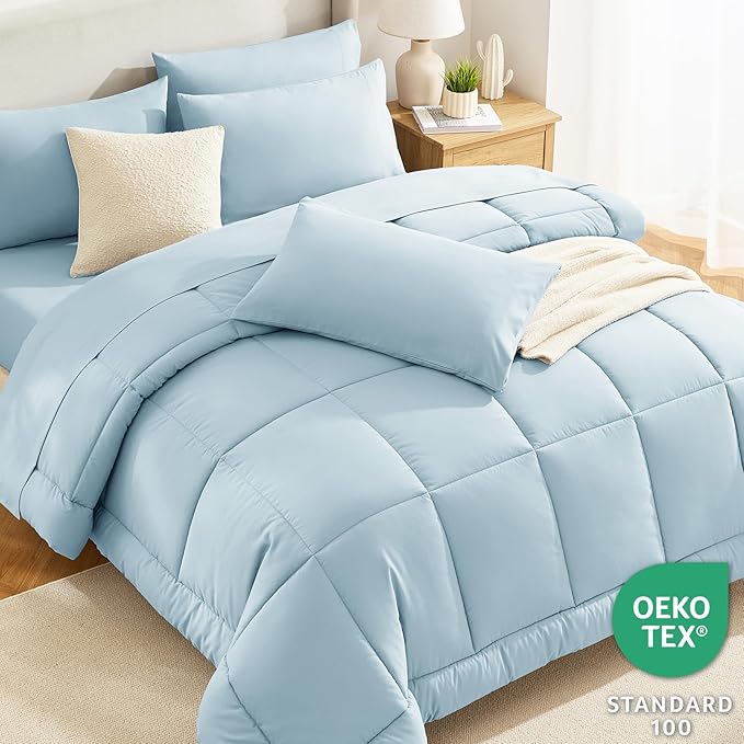 CozyLux Twin XL Comforter Set Light Blue, 5 Pieces Twin Extra Long Bed in a Bag - Image 3