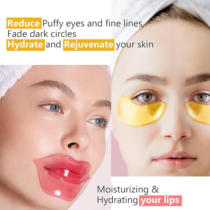 Permotary 30 Pairs 24K Gold Eye Masks & Lip Mask, Under Eye Patches and Lip Pads - Image 2
