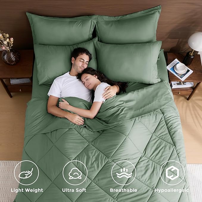 HEVUMYI Sage Green King Comforter Set - Image 2