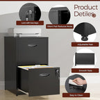 Kubohogar 2 Drawer File Cabinet with Lock,Black Metal Filing Cabinets,Vertical Locking File Cabinet Fit Hanging Files, Letter,File Box and A4 Documents (Black)