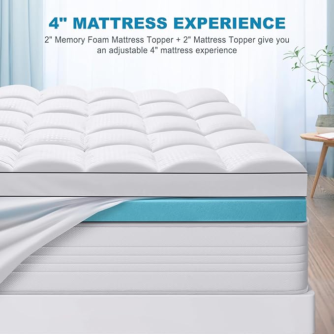 MASVIS Queen Size Dual Layer 4 Inch Memory Foam Mattress Topper, 2 Inch Cooling - Image 6