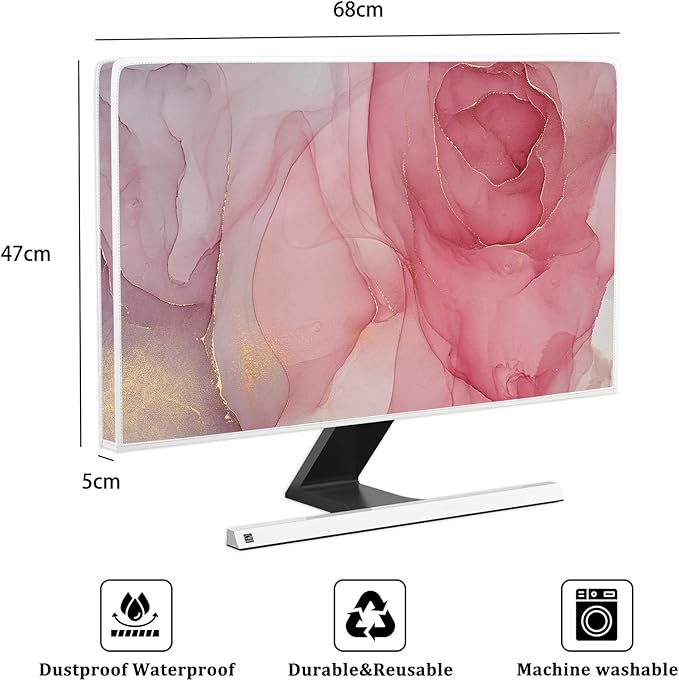 Baocicco Abstract Computer Monitor Cover with Pink Marble Design Full Body Cover for Computer Screen Panel Case Computer Sleeve Compatible with iMac 26, 26-28 PC, Desktop and TV Home Office Computer