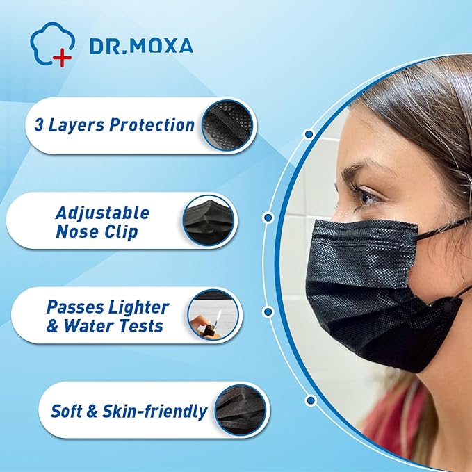 100 Pack Medical Grade Black Disposable Face Masks-Protective 3 Ply Face Mask - Image 5