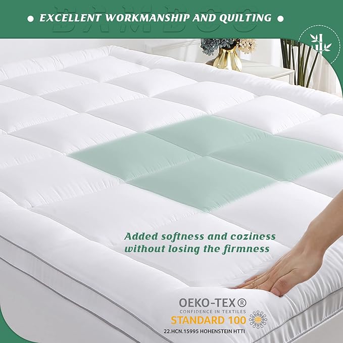 GRT Pillowtop Mattress Topper Queen Size, Rayon from Bamboo Mattress Cover - Image 4