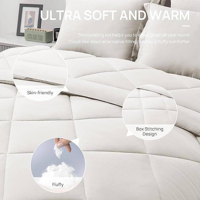 Love's cabin King Size Comforter Set Off White, 7 Pieces King Bed in a Bag - Image 5