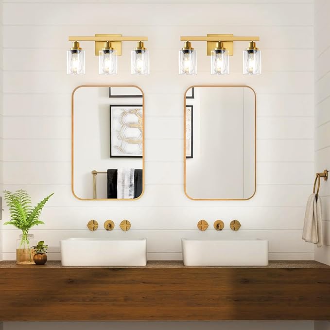 3 Light Gold Bathroom Light Fixtures, Bathroom Vanity Light Over Mirror - Image 2