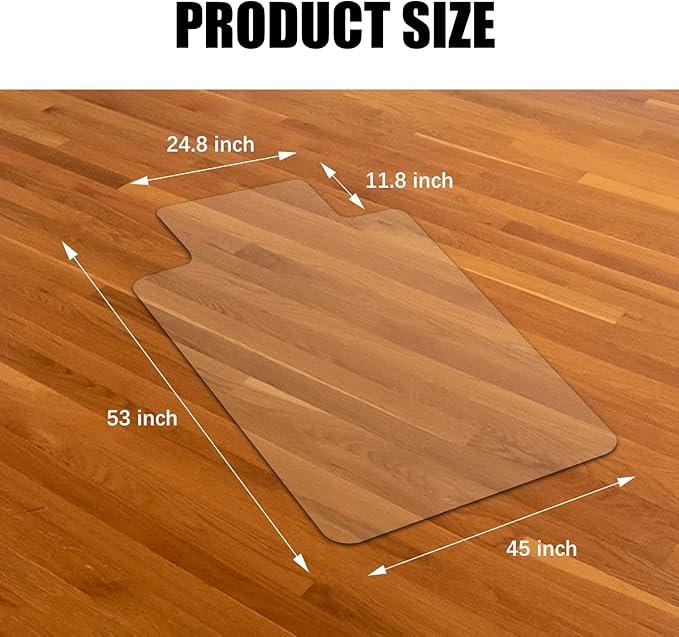 Kuyal Chair Mat, Rolling Chair Mat for Hardwood Floor, 45" X 53" Transparent PVC Home Office Floor Protector Mat (45" X 53" with Lip)