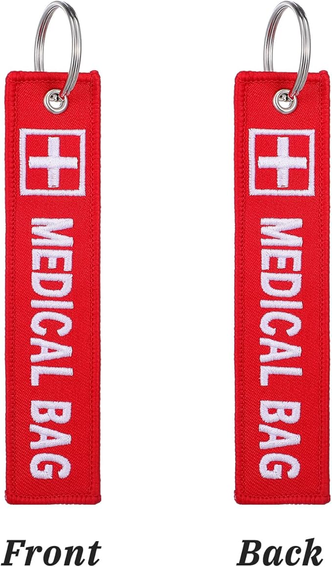 Medical Alert Tags for Bag, 2 Pcs Medical Equipment Device Luggage Id Tag Double-Sided Travel Bags Tags Reusable Red Bags Keychain Label for Backpack Luggage Suitcase Purse, Red