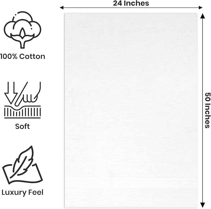 Bulk Large Bath Towels Set of 12 – 100% Cotton Terry – 24" x 50" – Quick Dry - Image 2