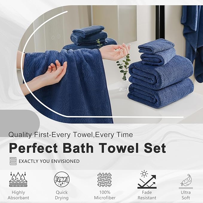 4 Piece Extra Large Bath Towel 35"x70" Oversized Bath Sheet Navy Blue Bath - Image 7