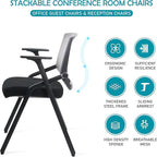 BLANEDUO Conference Room Chairs, Folding Office Desk Chair with Lumbar Support and Sliding Armrest, Stackable Office Guest Chairs & Reception Chairs 20 Pack with Wheels