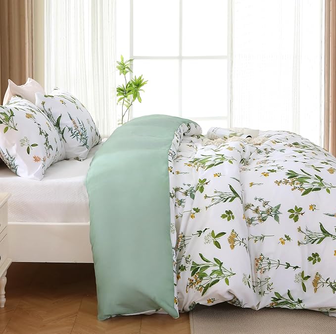 MUXHOMO Duvet Cover Full Size, Reversible Floral Green Duvet Cover Set - Image 4