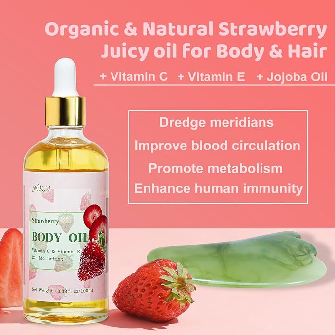 MR.A 2 Pack Strawberry Body Oil Juice Scented, Vitamin E Body Oil after Shower - Image 2