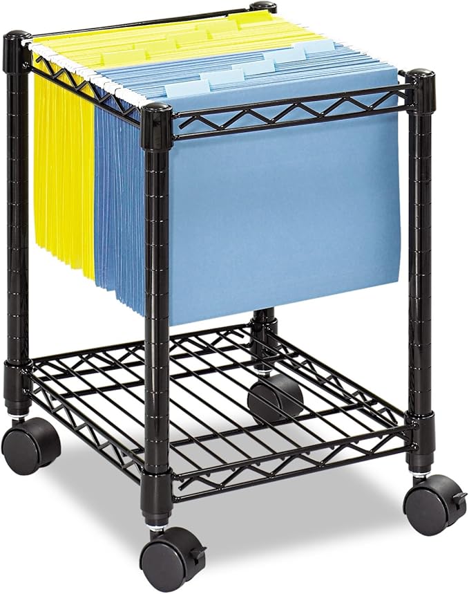 Safco Compact Rolling Cart, Fits Letter and Legal-Size Hanging Folders, Mobile File Storage, Steel, Black