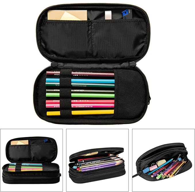 SNAPMADE Sports-Themed Pencil Case with Football for Boys Girls, Big Capacity Black Pencil Pouch, Cool Pencil Bag with Zipper Portable Travel Storage Box Desk Pen Bag for Office