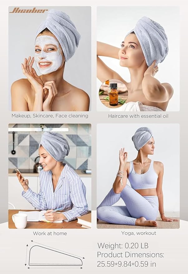 Hicober Microfiber Hair Towel Wrap, Fast Drying Hair Towels - Image 6