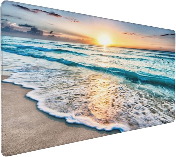 CANFLASHION Gaming Mouse Pad,Large Mouse Pads for Desk,Non-Slip Rubber Base Extended Mousepad,XXL Keyboard Mouse Mat,Stitched Edges Computer Keyboard Desk Pad,35.4x15.8inch,Beautiful Sunrise Beach