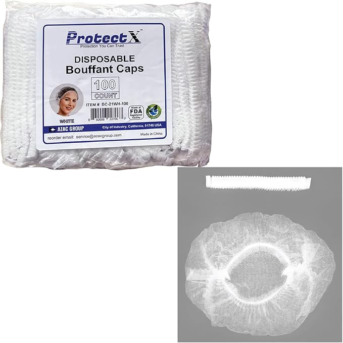 ProtectX 100-Pack White Disposable Hair Nets, Elastic Head Cover, Bouffant Caps - Image 6