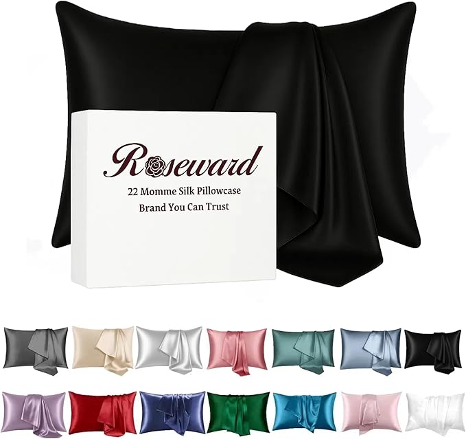 Organic Silk Pillowcase for Hair and Skin Made in USA, Natural Mulberry Silk by ROSEWARD