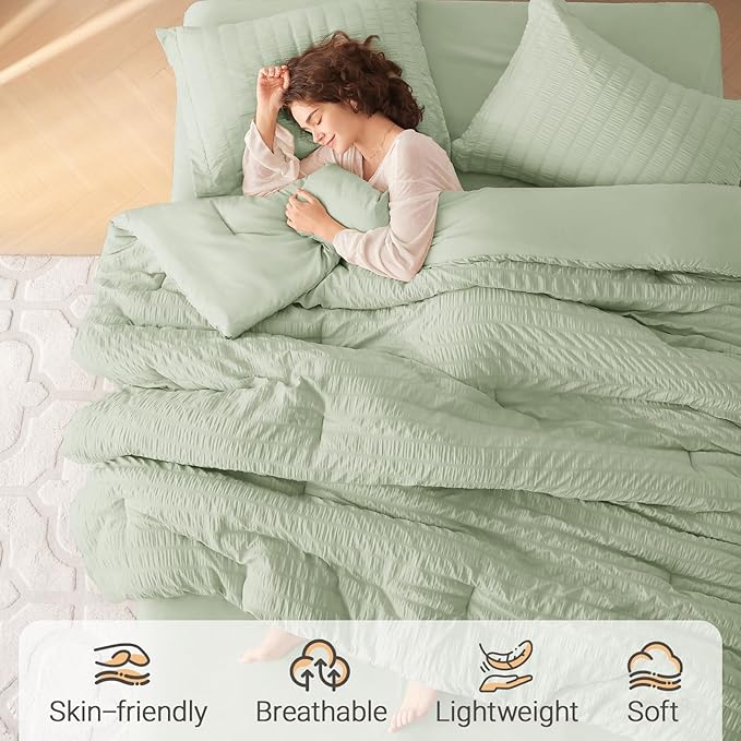 MUXHOMO 7 Pieces Full Comforter Set, Seersucker Bed in a Bag Full Size - Image 2