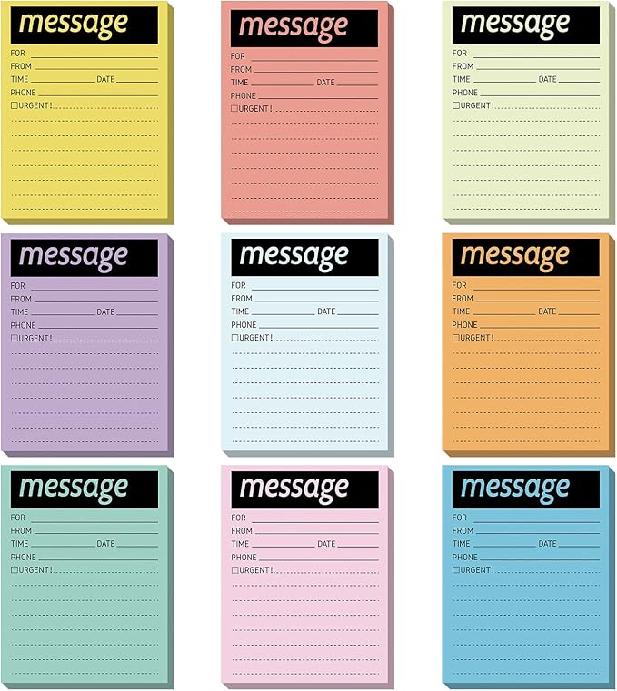 Geyee 9 Pieces Telephone Message Sticky Notes Pads 4 x 5 Inch Assorted Neon Colors Sticky Notes Urgent Self Stick Notepads for Work Call, Office Supplies, 50 Sheets/Pack(Soft Colors)
