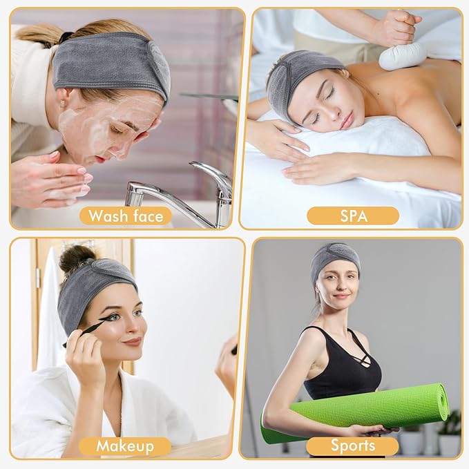 SINLAND Spa Headband for Women 3 Counts Ultra Soft Adjustable Makeup Hair Band - Image 4