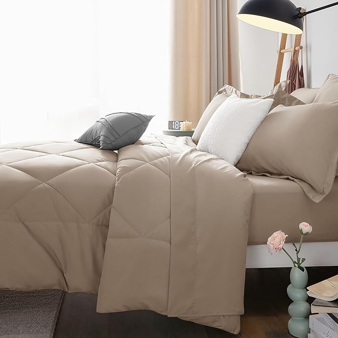 CozyLux Queen Comforter Set Khaki - Image 9