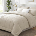 CozyLux California King Comforter Sets Oatmeal, 7 Pieces Cal King Bed in a Bag by CozyLux