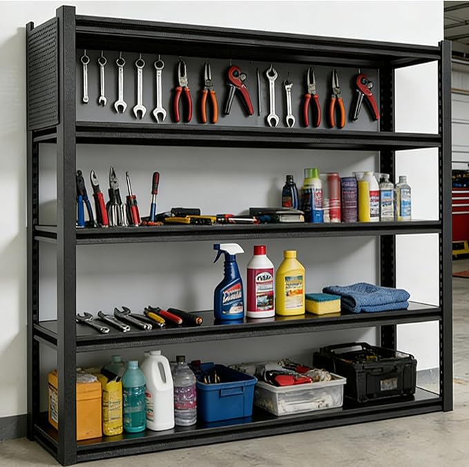 PLMFJQK 10 Sets Storage Shelves with Pegboard,72“*48" Wide 24”Heavy Duty Garage Shelving Units and Storage,Metal Shelving Adjustable Shelves,Garage Storage Rack,Industrial Utility Organization