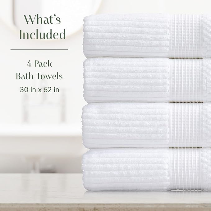 Springtree Home 100% Cotton Bath Towel Set of 4 | Super Soft & Absorbent - Image 2