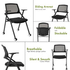 VACYOVKE Folding Conference Room Chairs Set of 2 Black Guest Reception Chair for Office, Waiting Room, Meeting, Lobby, Church