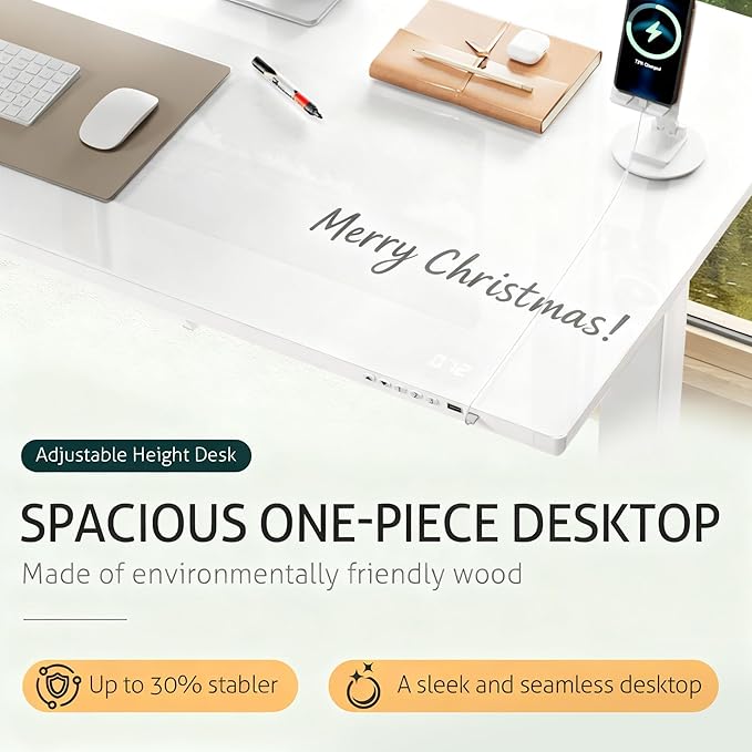 Furmax Glass Standing Desk with Drawers, Electric Adjustable Home Office Sit Stand Desk with One-Piece Desktop & USB Charging Port for Computer Desks