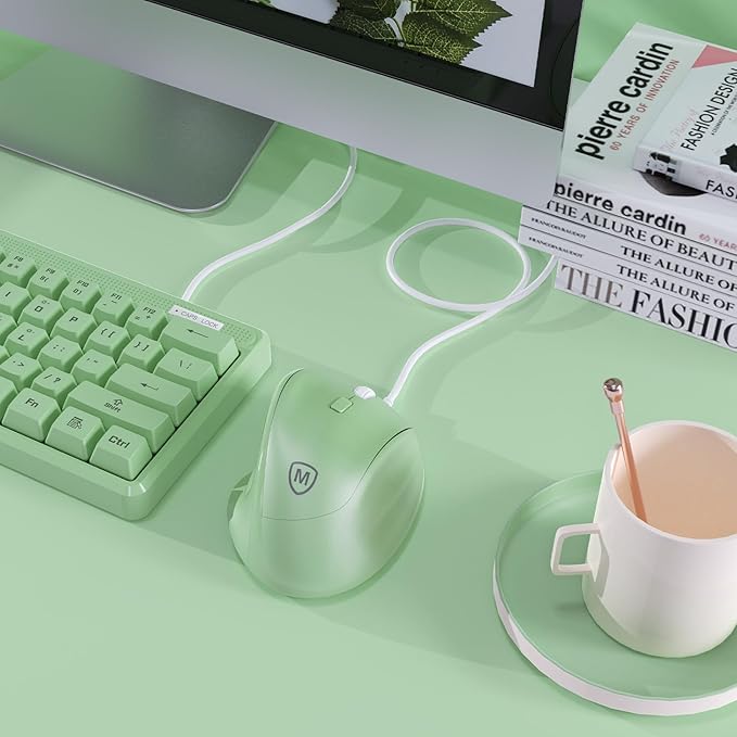 Micropack Ergonomic Mouse Wired for Laptop, PC Computer and Desktop, Ergo Mouse Vertical with Silent Clicks, Up to 3200 DPI Adjustable Mouse Sensitivity, Green