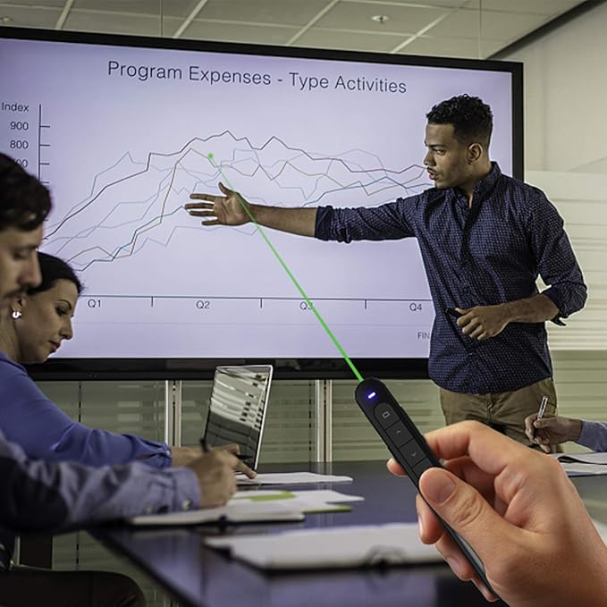 AMERTEER Wireless Presentation clicker for Powerpoint Presentations, Green Light Rechargeable Powerpoint Clicker with Laser Pointer Support Hyperlink RF 2.4GHz (1 PCS)