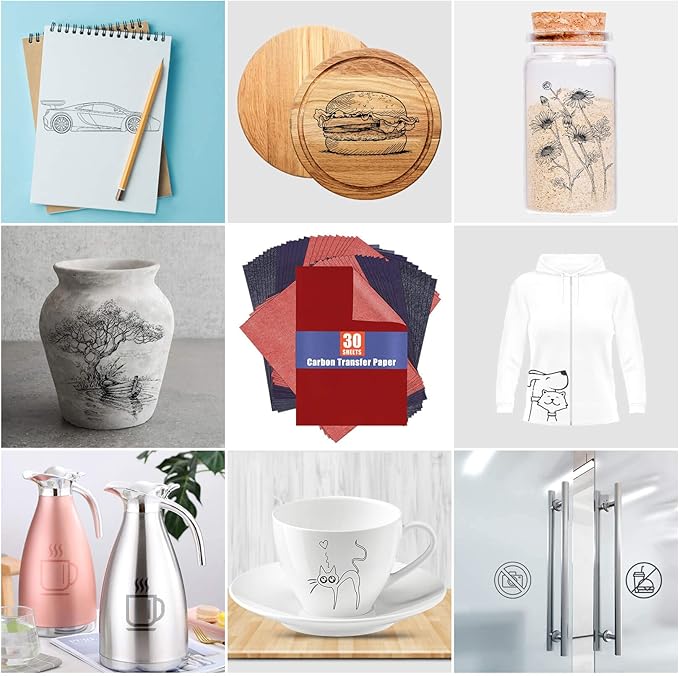 Carbon Paper for Tracing Graphite Transfer-Paper - PSLER 10 Sheets Red,10 Sheets Blue,10 Pcs Black for Tracing Drawing Patterns on Wood Projects Fabric Artist A4 Size 8.5 X 11 Inch