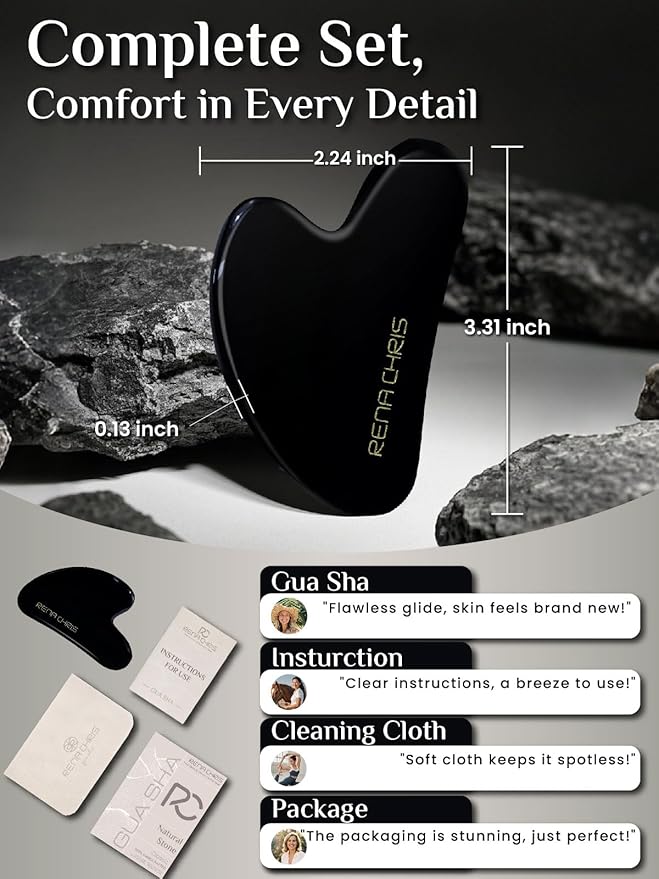 Rena Chris Gua Sha Facial Tools: Natural Obsidian Guasha Tool - Image 2