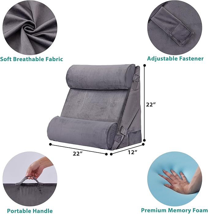 Bedluxe Adjustable 4pcs Bed Wedge Pillow Set, Memory Foam Wedge Pillows Post - Image 6