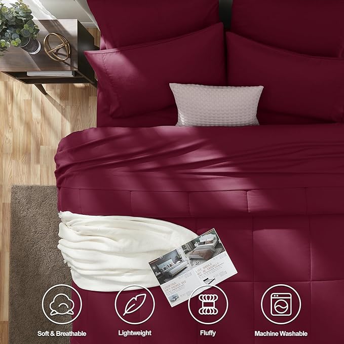 CozyLux Queen Comforter Set Burgundy, 7 Pieces Bed in a Bag, All Season Bedding - Image 2