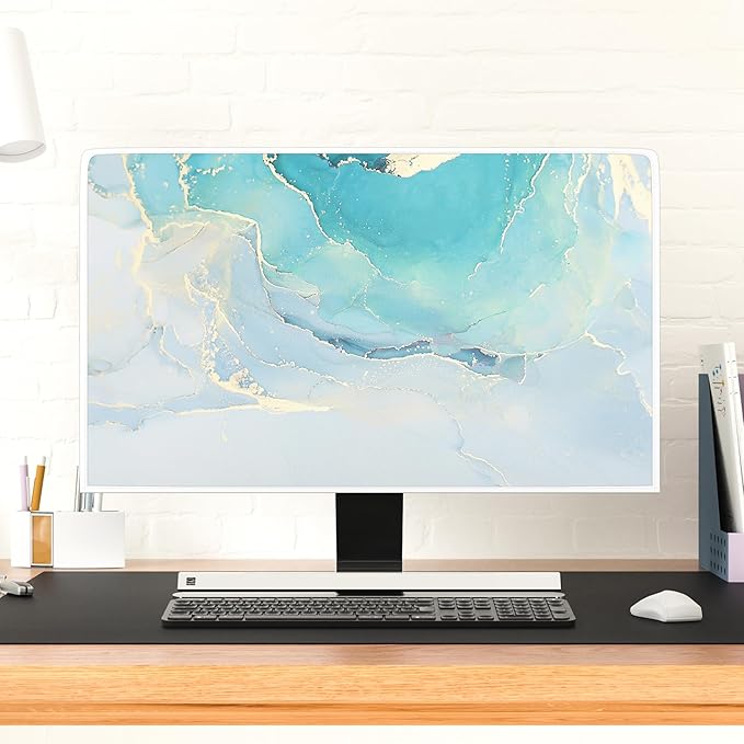 Baocicco Blue Green Marble Monitor Dust Cover 22, 23, 24, 25 Inch Creative Anti-Static Dustproof Monitor Accessories Laptop LCD Cover Modern Screen Monitor Decoration for Tablet Home Office Computer