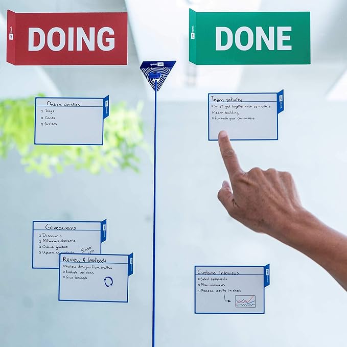 PATboard Scrum Board and Kanban Board - 16 Task Cards Medium - with nanocups® for Glass - Magenta